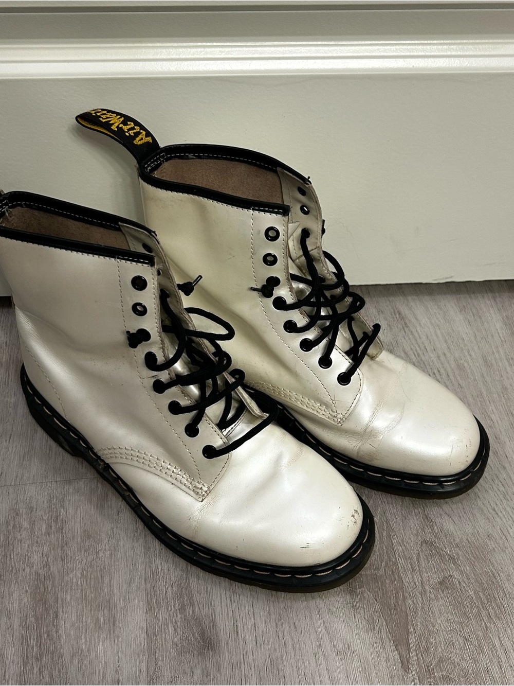 White doc martens Leather Lace-Up Combat Boots